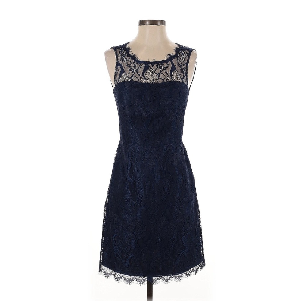 Jim Hjelm Occasions Vintage 90s Blue Lace Open Back sheath Cocktail Dress 6